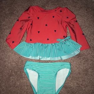 Watermelon hearts two piece rash guard set